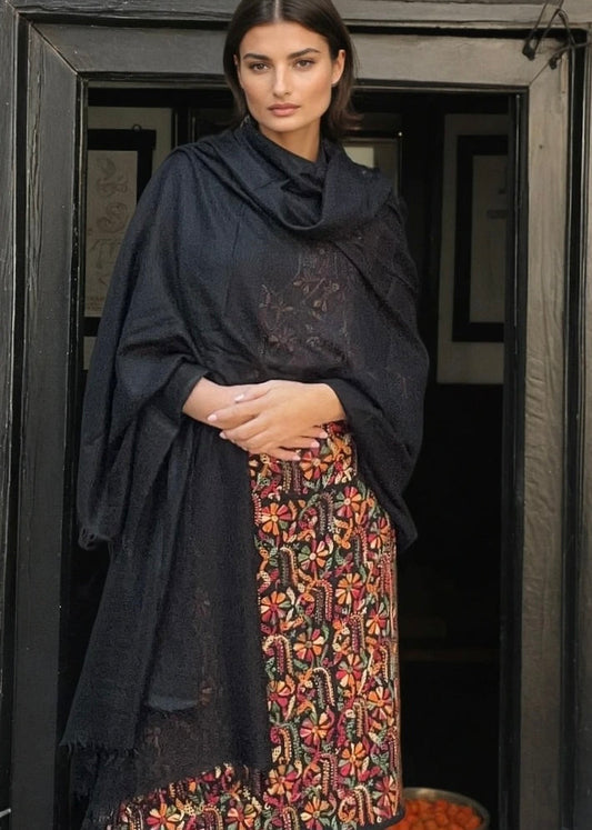 Premium Black Pure Cashmere Wrap - Handwoven Himalayan Luxury Scarf