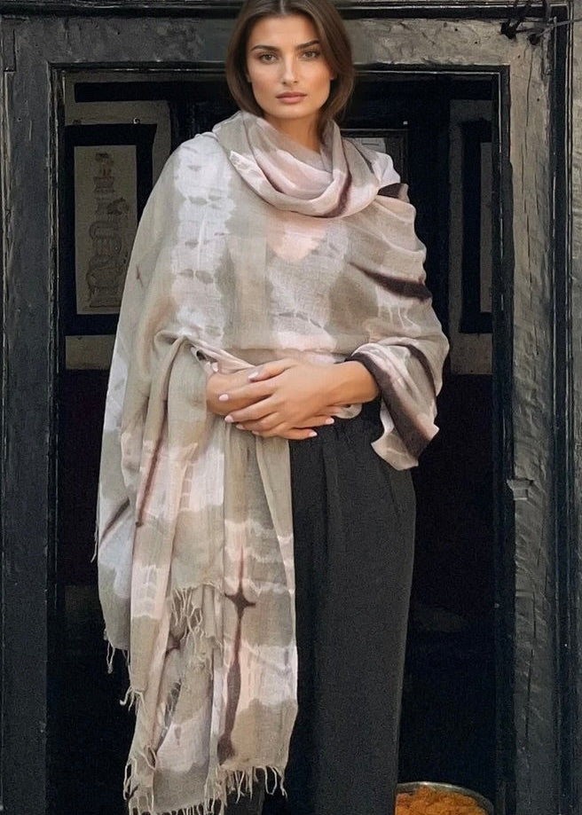 Premium Taupe & Soft Pink Hand-Woven Cashmere Wrap - Limited Edition Luxury