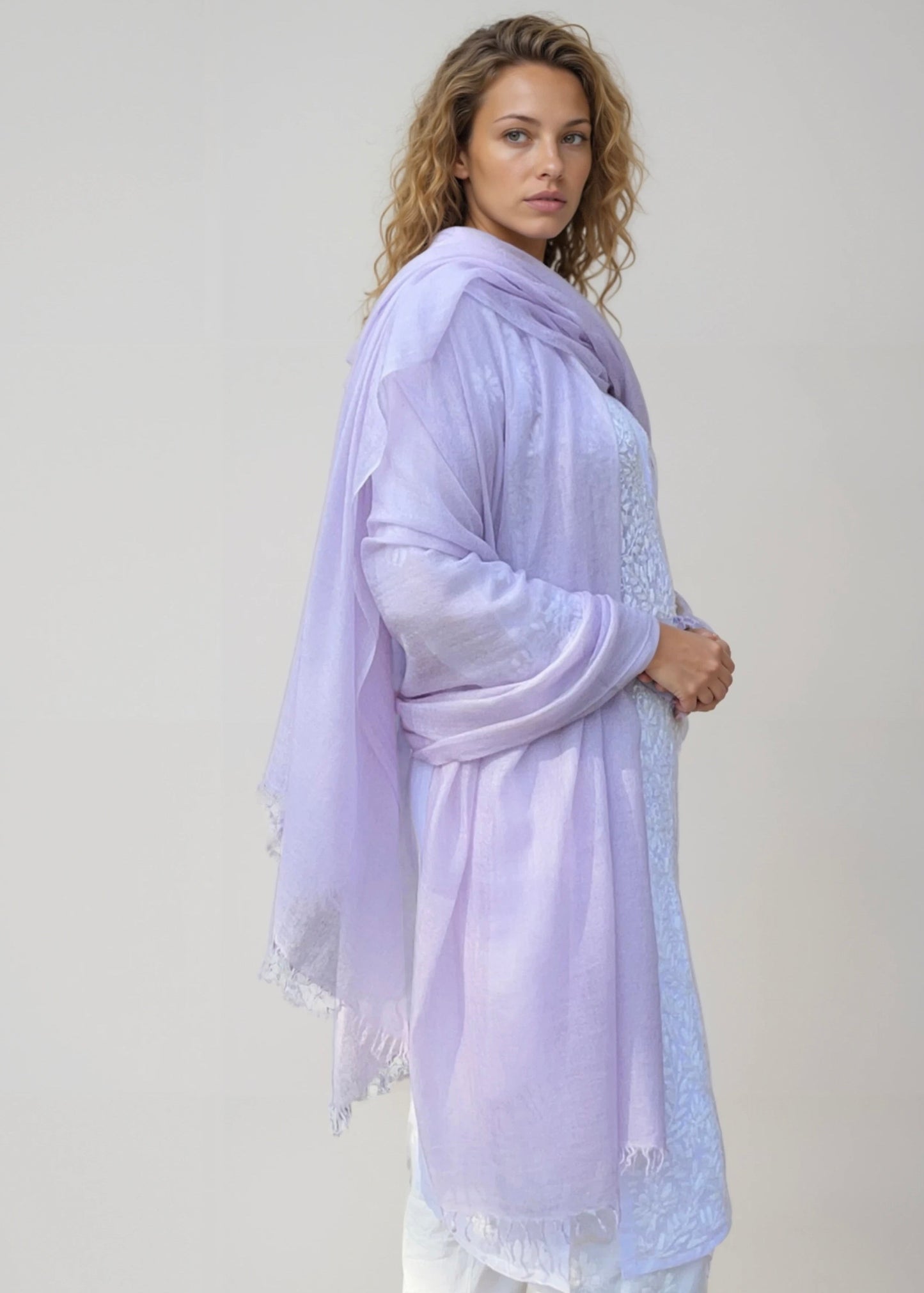 Premium Lavender Pure Cashmere Wrap - Handwoven Himalayan Luxury Scarf