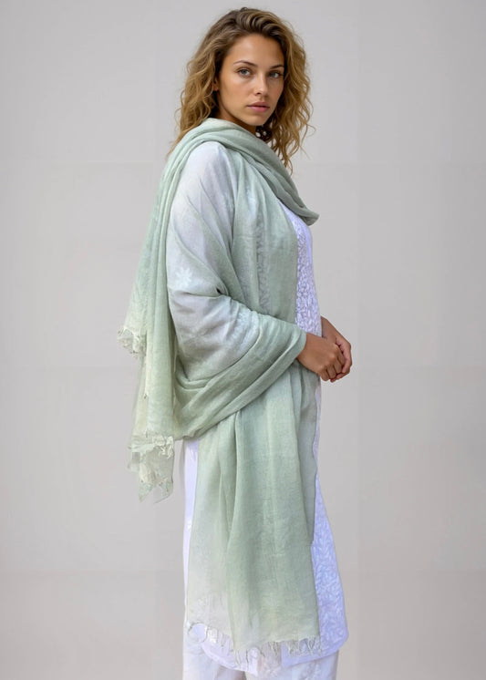 Premium Celadon Pure Cashmere Wrap - Handwoven Himalayan Luxury Scarf