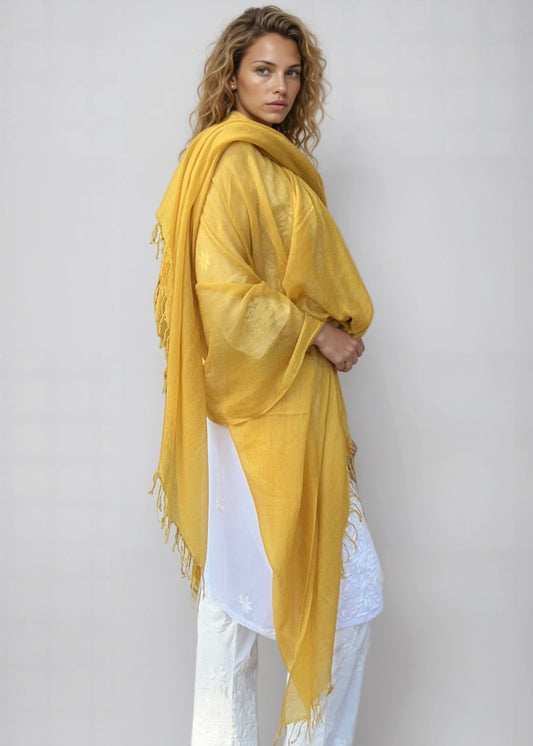 Saffron Handloom Cashmere Wrap - Luxury Scarf | Cashmere Luxe