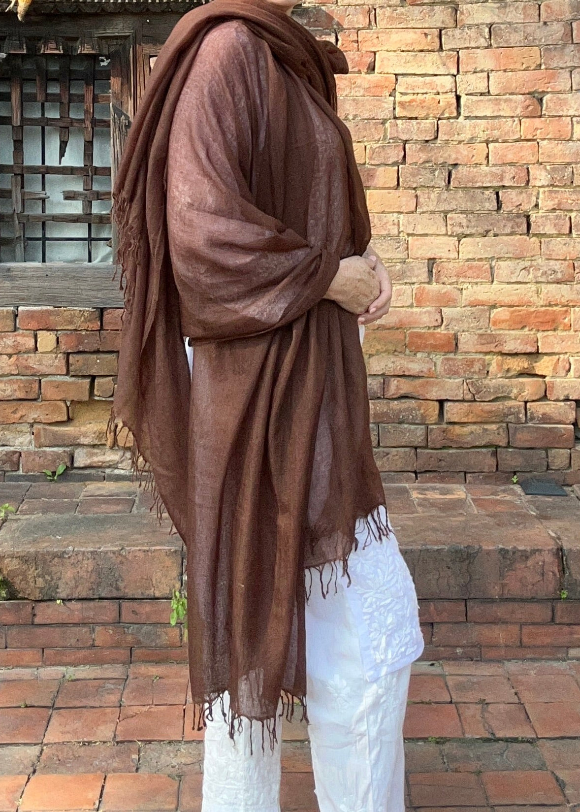 Premium Earth Brown Handloom Cashmere Wrap - Luxury Designer Shawl