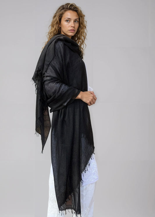 Wickeltuch aus reinem Kaschmir, Schwarz
