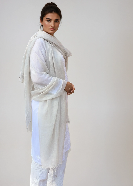 Premium White Handwoven Cashmere Wrap – Pure Himalayan Luxury Scarf