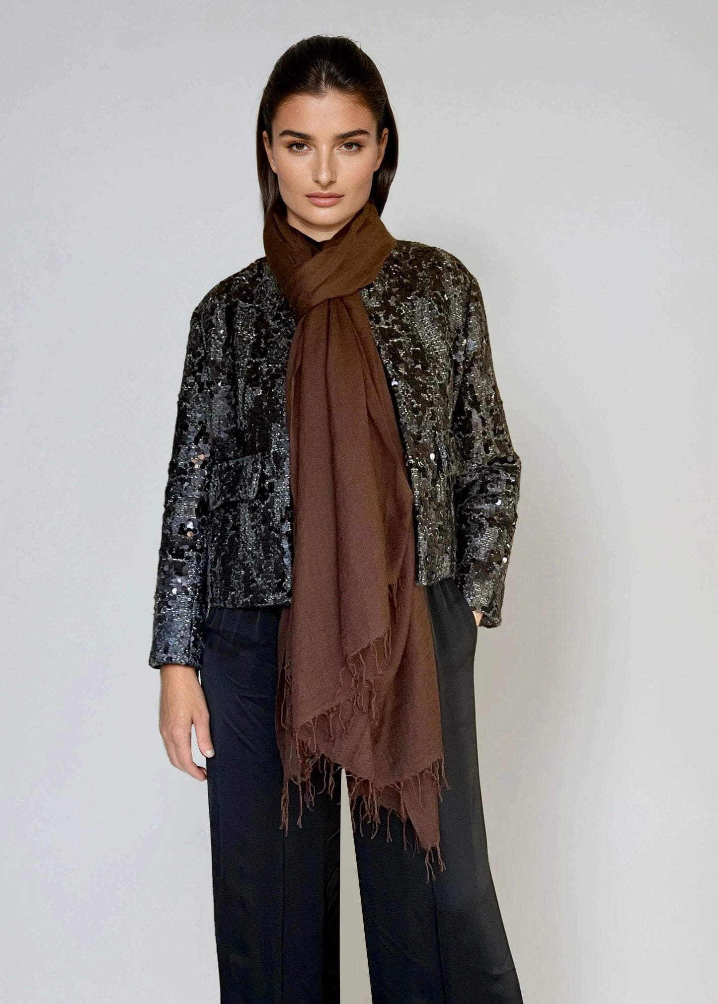 Premium Earth Brown Handloom Cashmere Wrap - Luxury Designer Shawl