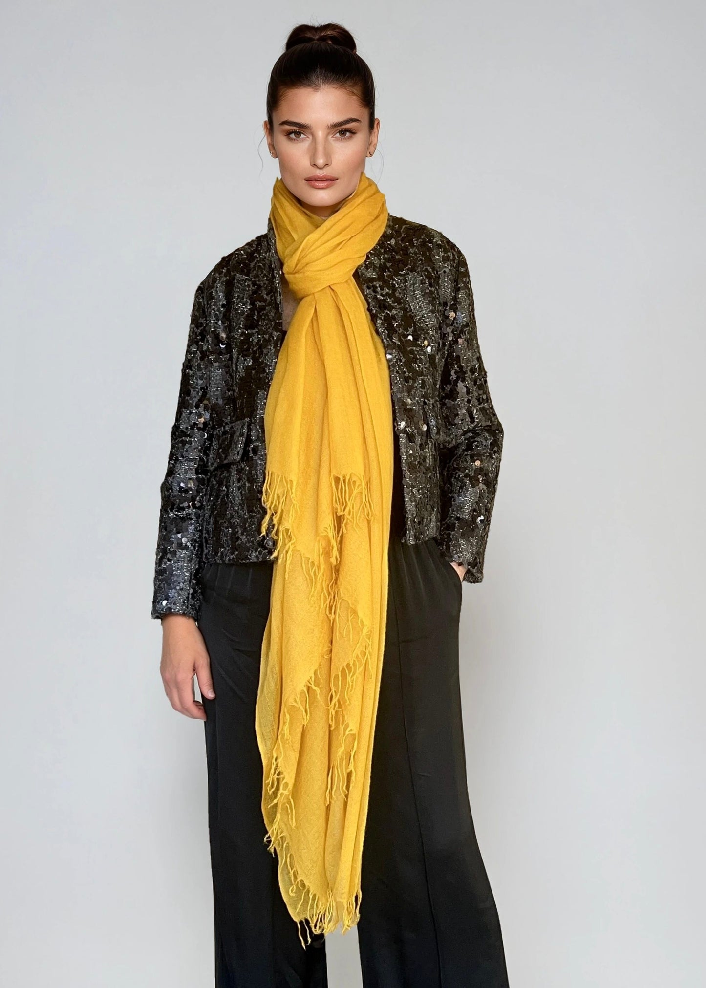Premium Saffron Handloom Cashmere Wrap - Luxury Designer Scarf