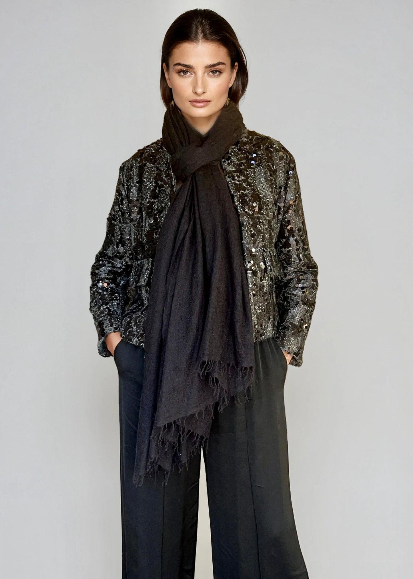 Premium Black Pure Cashmere Wrap - Handwoven Himalayan Luxury Scarf