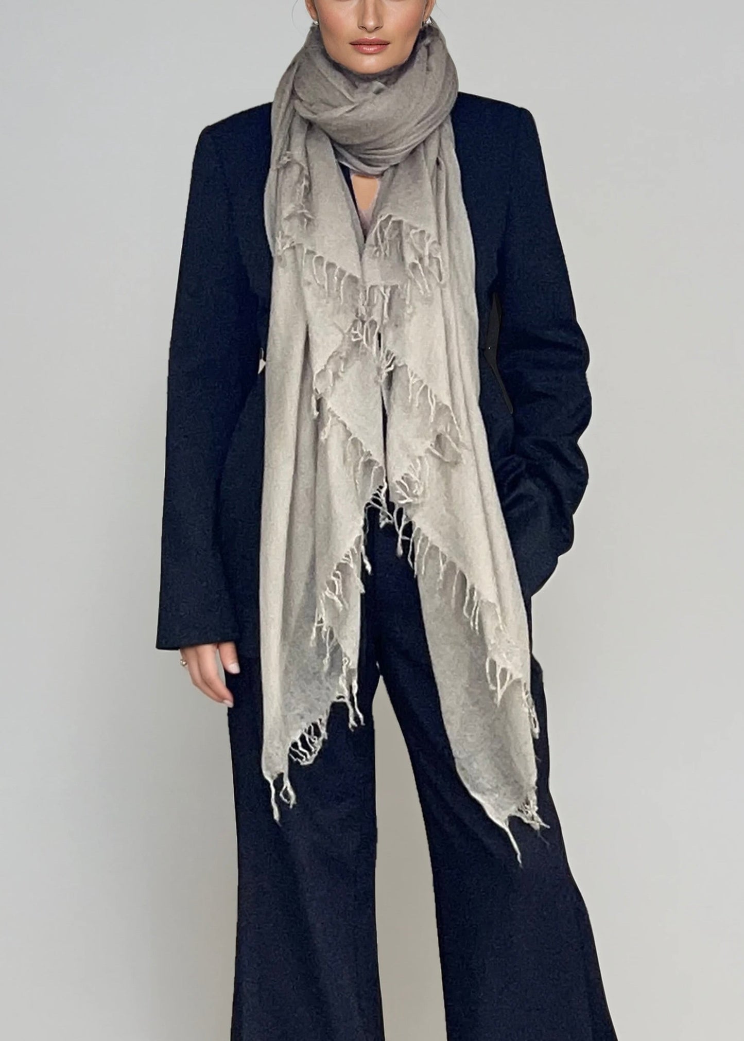 Taupe Cashmere Wrap – Handwoven Himalayan Luxury Shawl