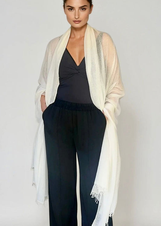 White Pure Cashmere Wrap | Hand-loomed Luxury Scarf