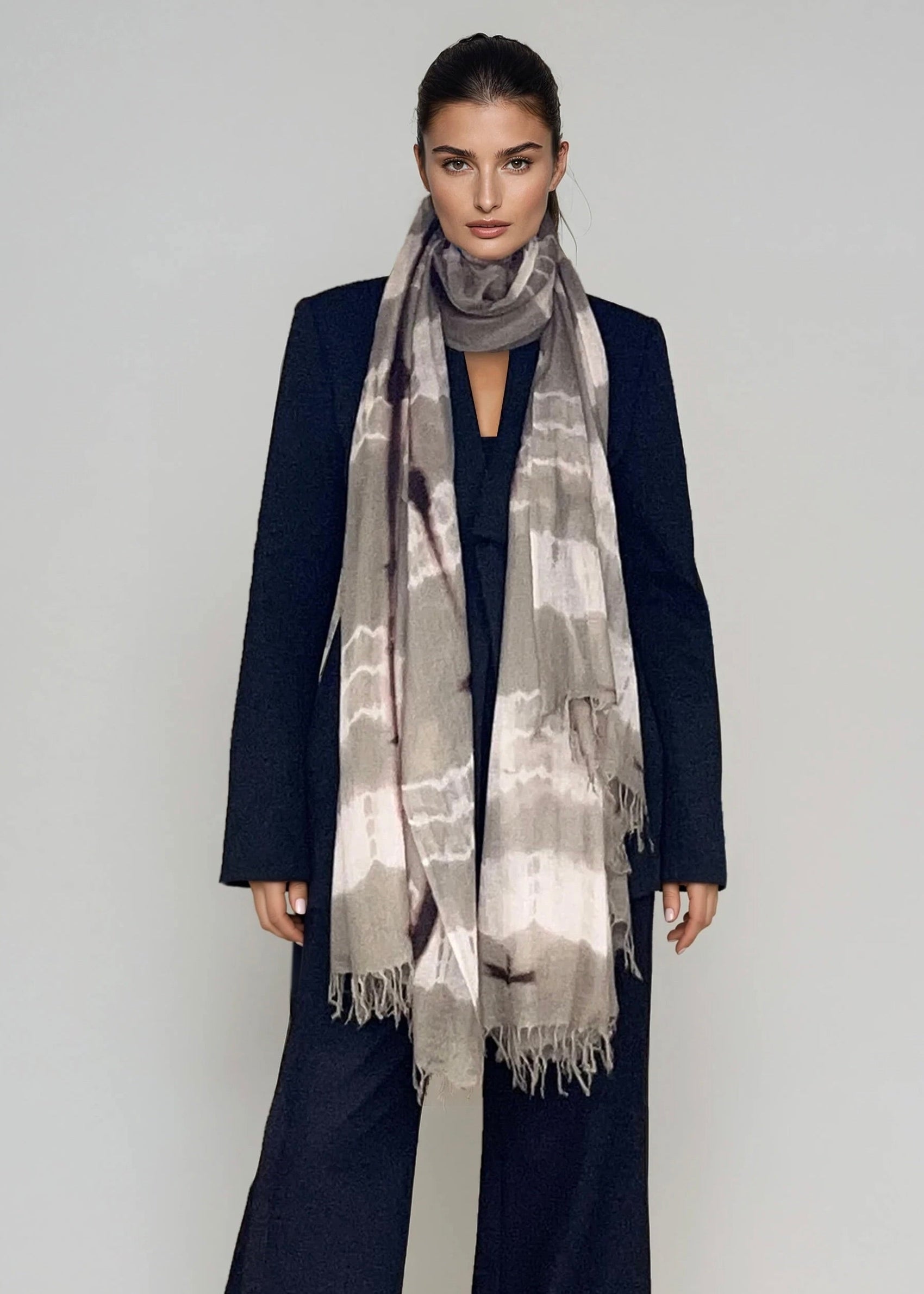 Premium Taupe & Soft Pink Hand-Woven Cashmere Wrap - Limited Edition Luxury