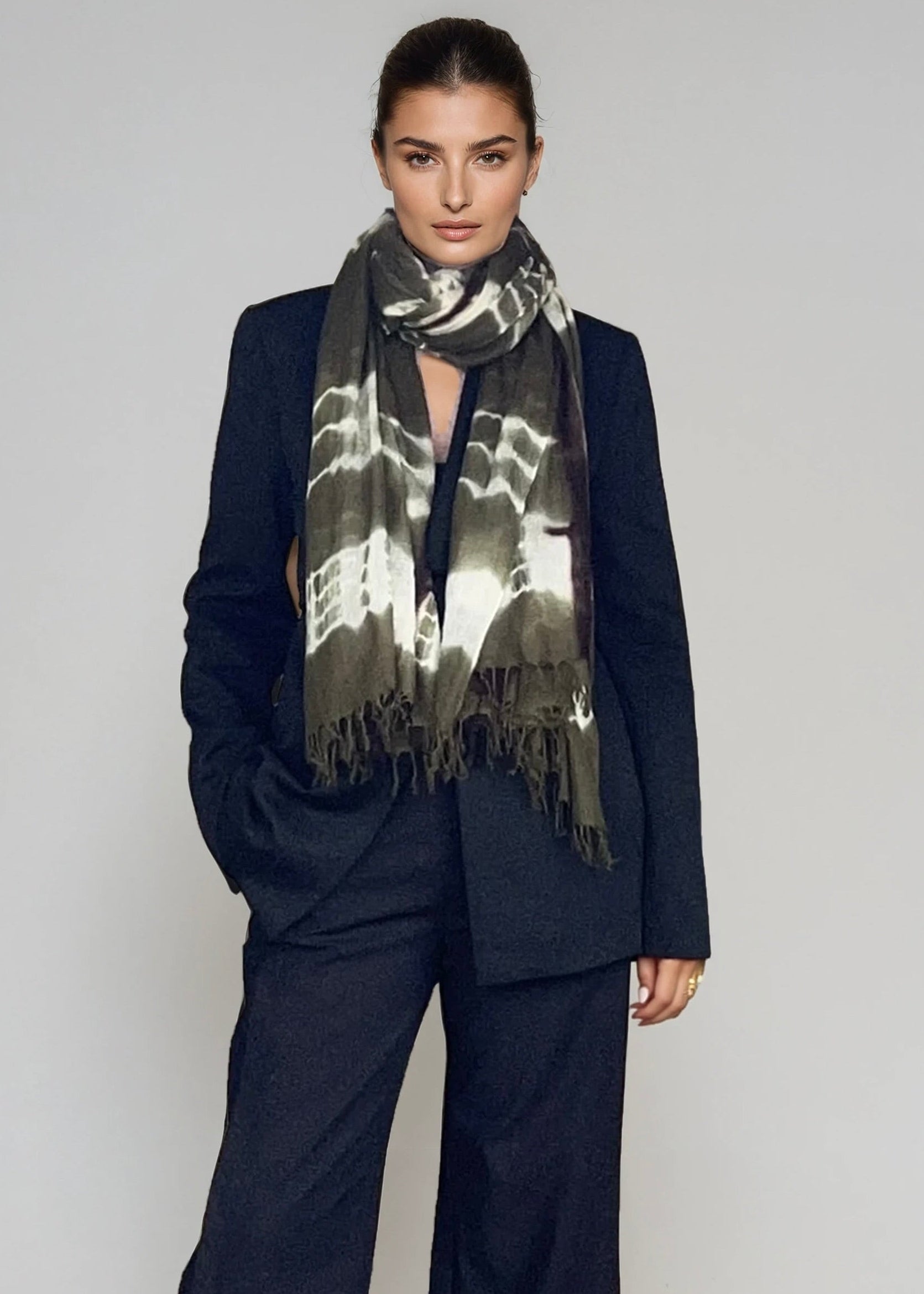 Forest Green, Brown & White Cashmere Wrap | Hand-loomed Luxury Scarf | Limited Edition