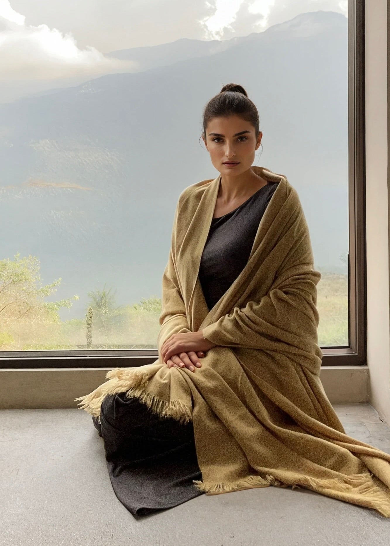 Heavyweight Plant-Dyed Cashmere Wrap | Mustard