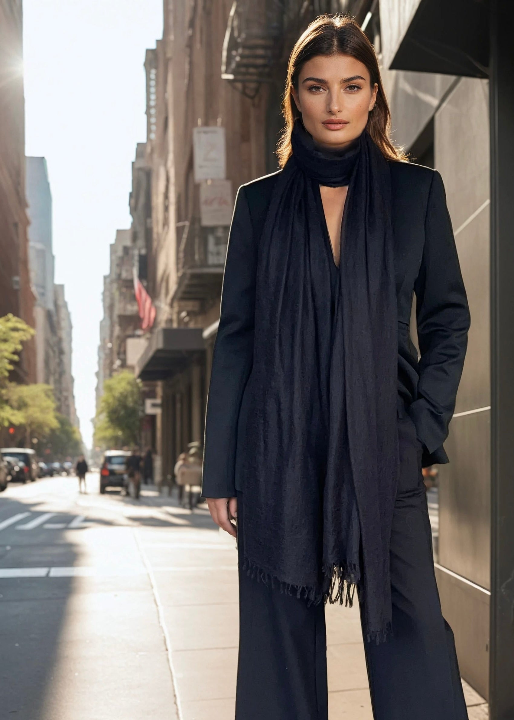 Black Pure Cashmere Wrap | Hand-loomed Luxury Scarf