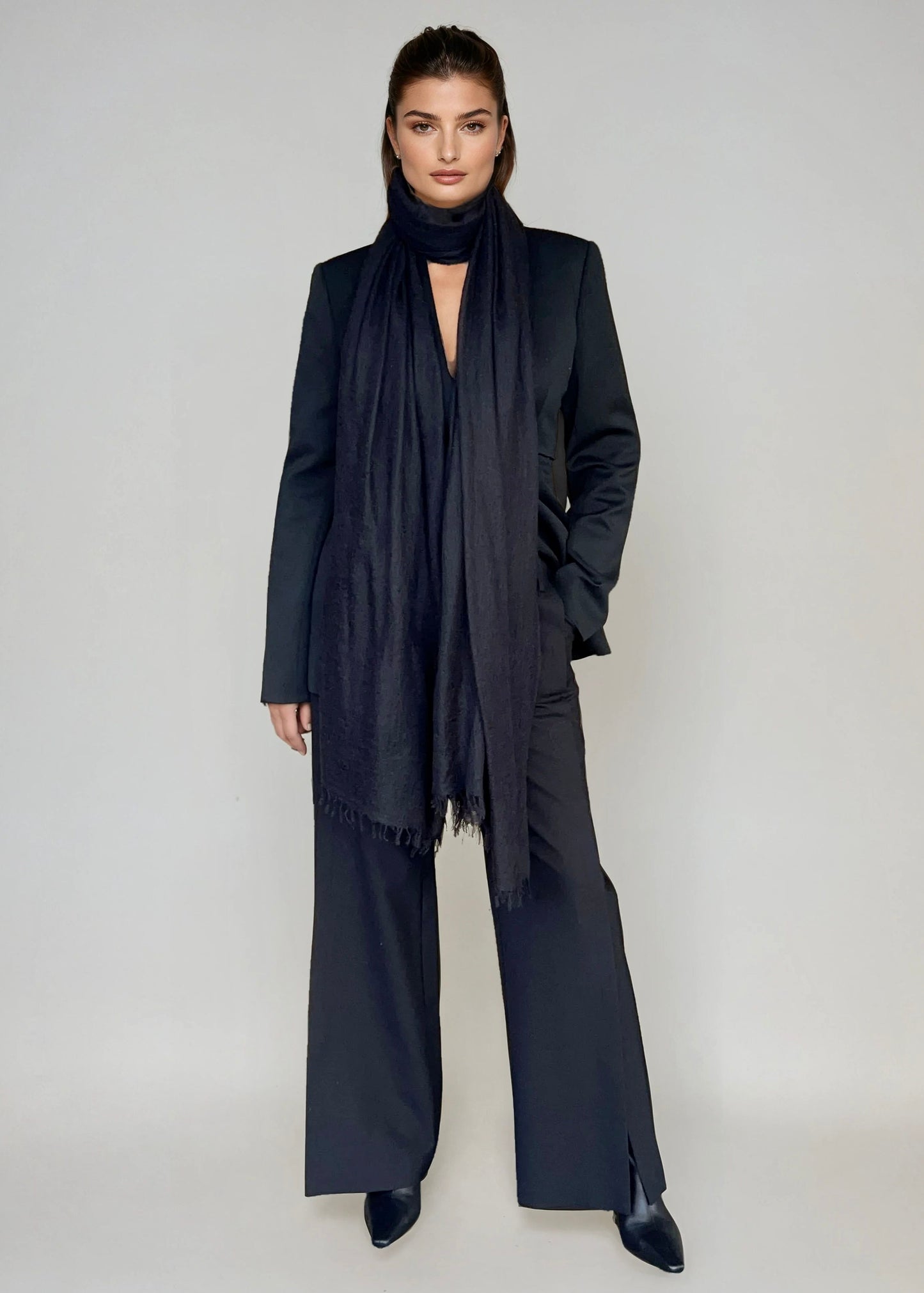 Premium Black Pure Cashmere Wrap - Handwoven Himalayan Luxury Scarf