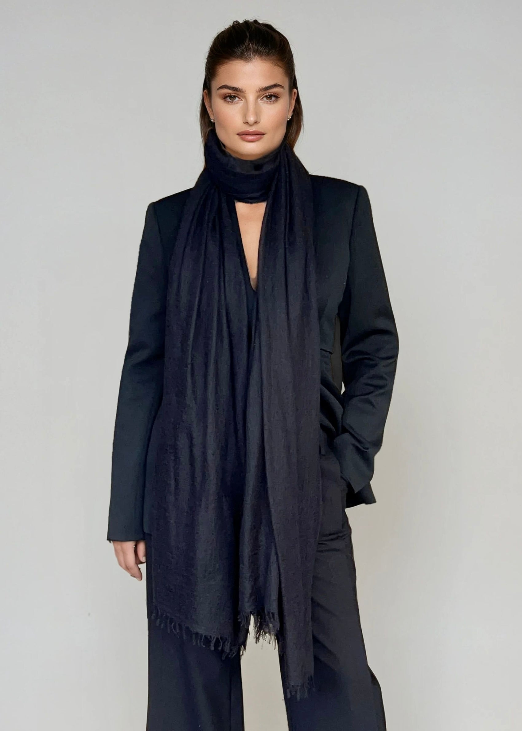 Wickeltuch aus reinem Kaschmir, Schwarz