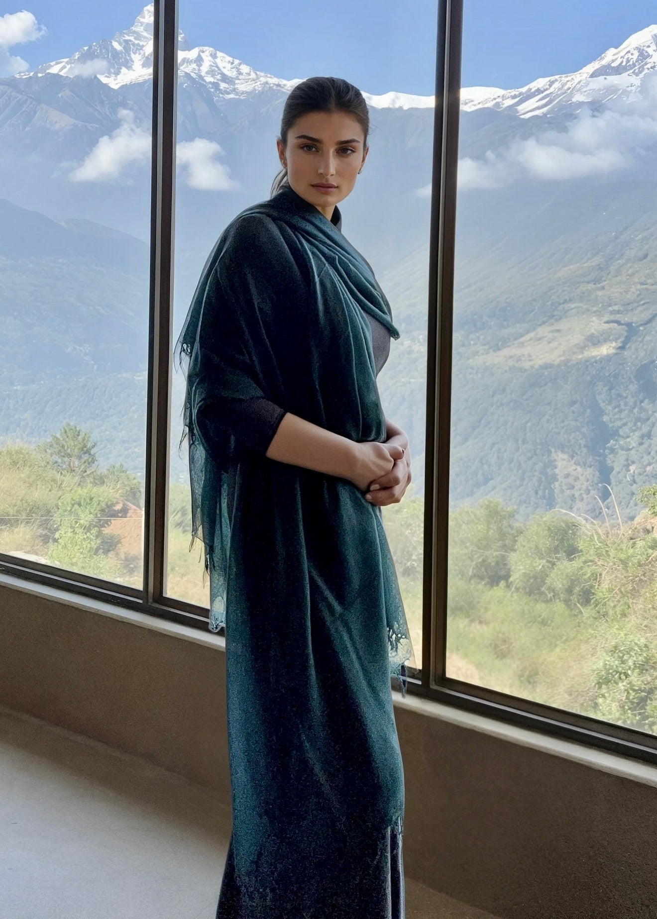 Midnight Teal Cashmere Wrap | 100% Handwoven Luxury Shawl