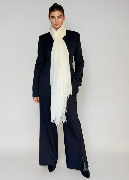 Premium White Pure Cashmere Wrap - Handwoven Himalayan Luxury Scarf