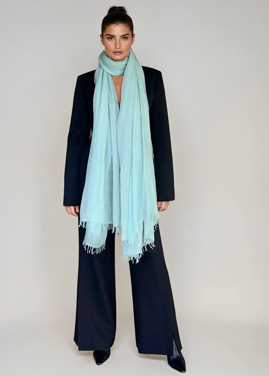 Premium Opal Blue Cashmere Wrap - Handwoven Himalayan Luxury Scarf