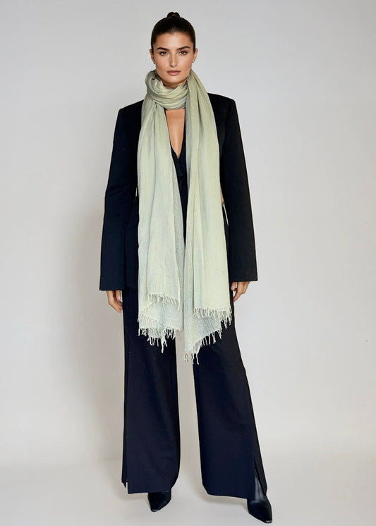 Premium Celadon Pure Cashmere Wrap - Handwoven Himalayan Luxury Scarf