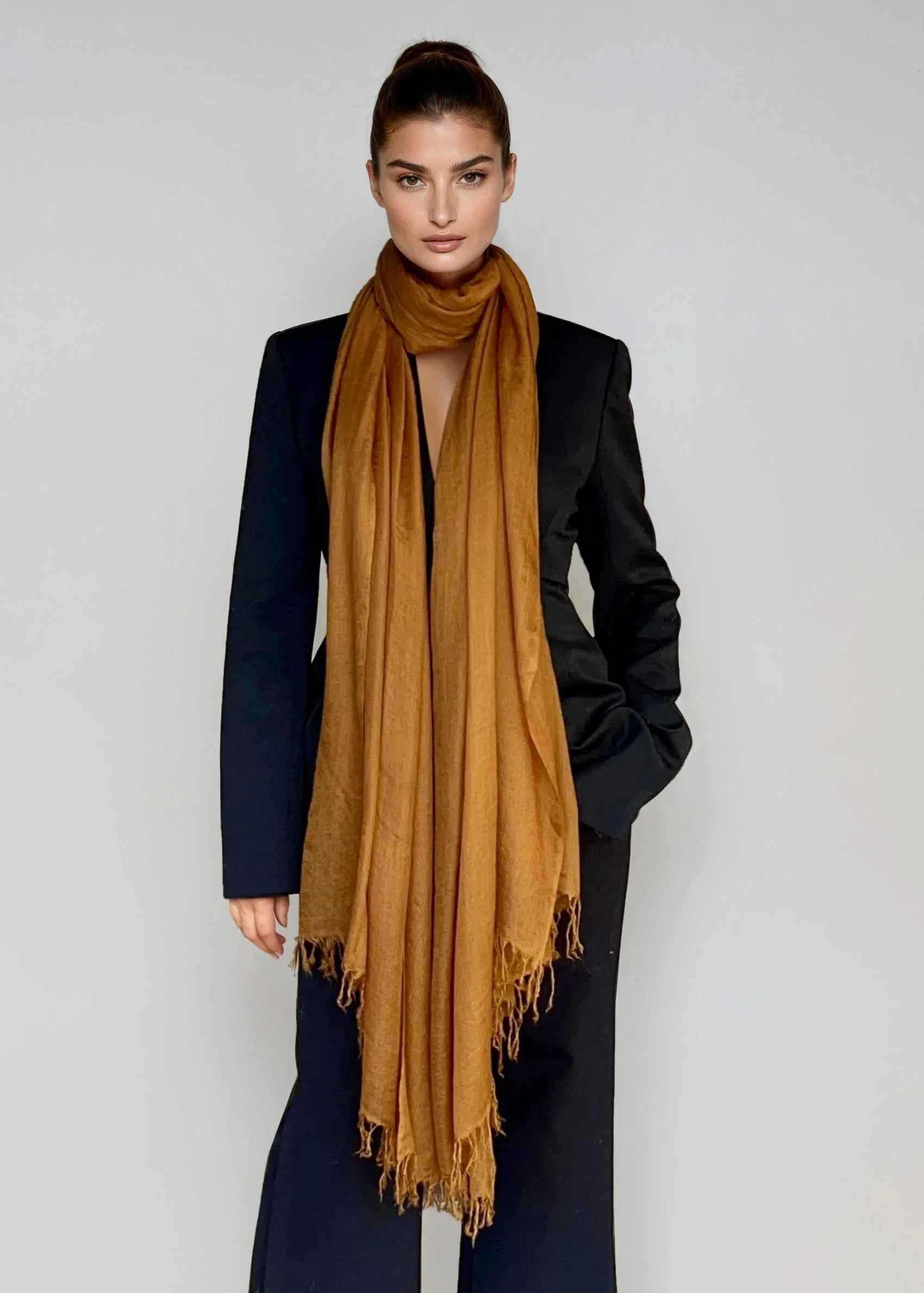 Burnt Bronze Handloom Cashmere Wrap - Luxury Scarf | Cashmere Luxe