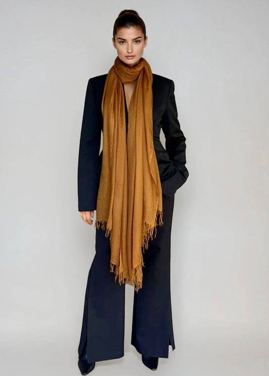 Premium Burnt Bronze Handloom Cashmere Wrap - Luxury Designer Scarf