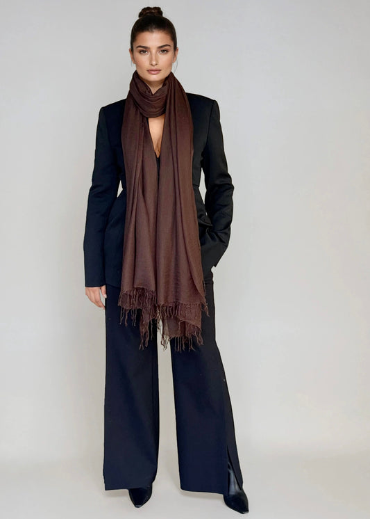 Premium Earth Brown Handloom Cashmere Wrap - Luxury Designer Shawl