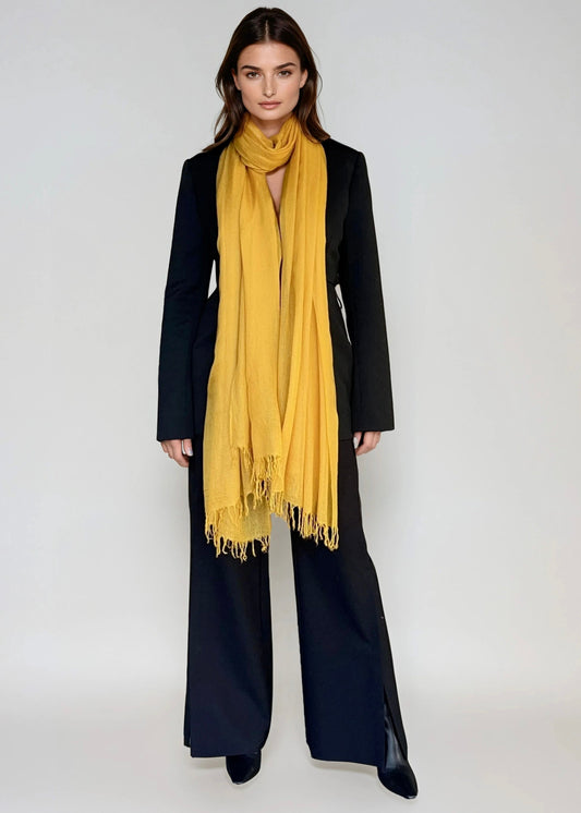 Premium Saffron Handloom Cashmere Wrap - Luxury Designer Scarf