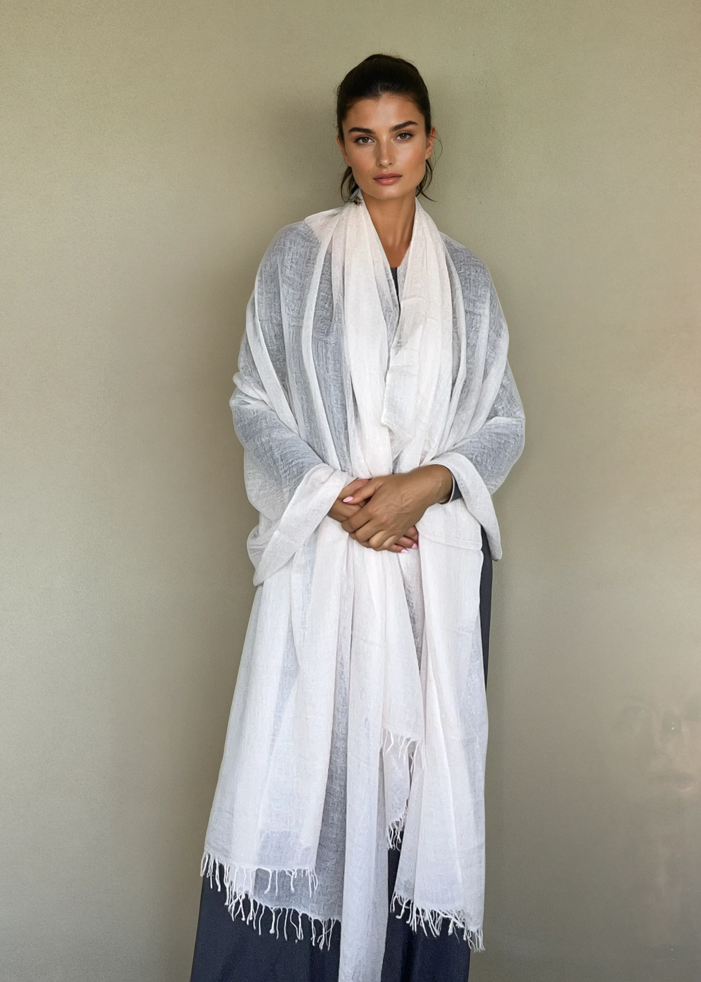 وشاح من الكشمير الخالص بلون وردي ناعم | وشاح فاخر منسوج يدويًا