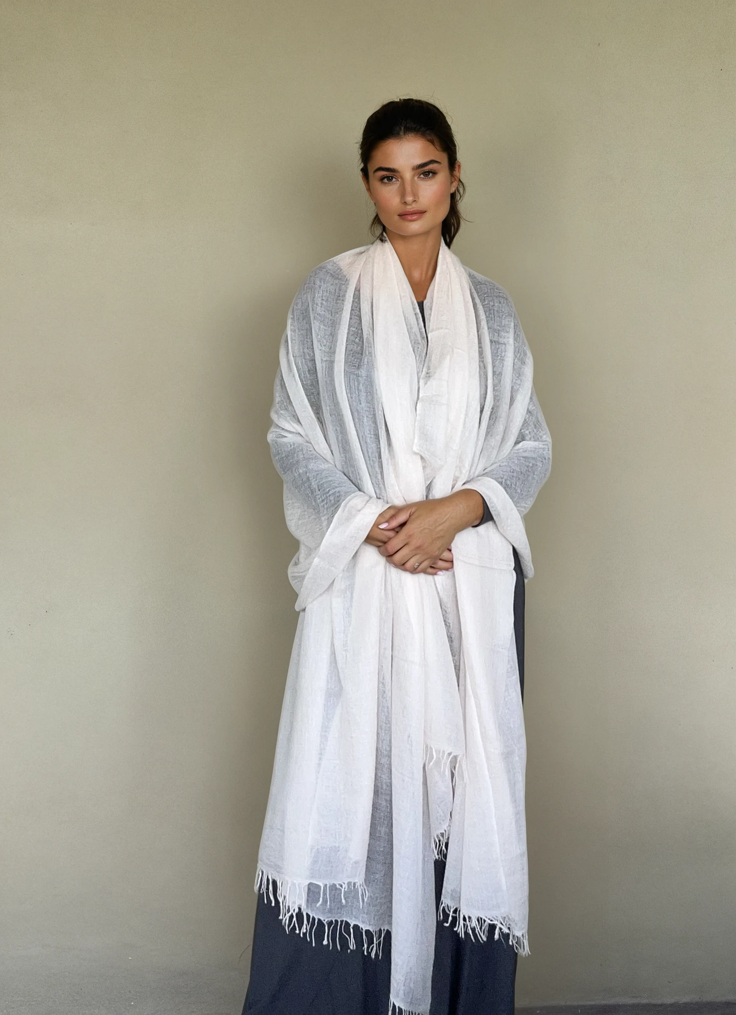 وشاح من الكشمير الأبيض الخالص | وشاح فاخر منسوج يدويًا