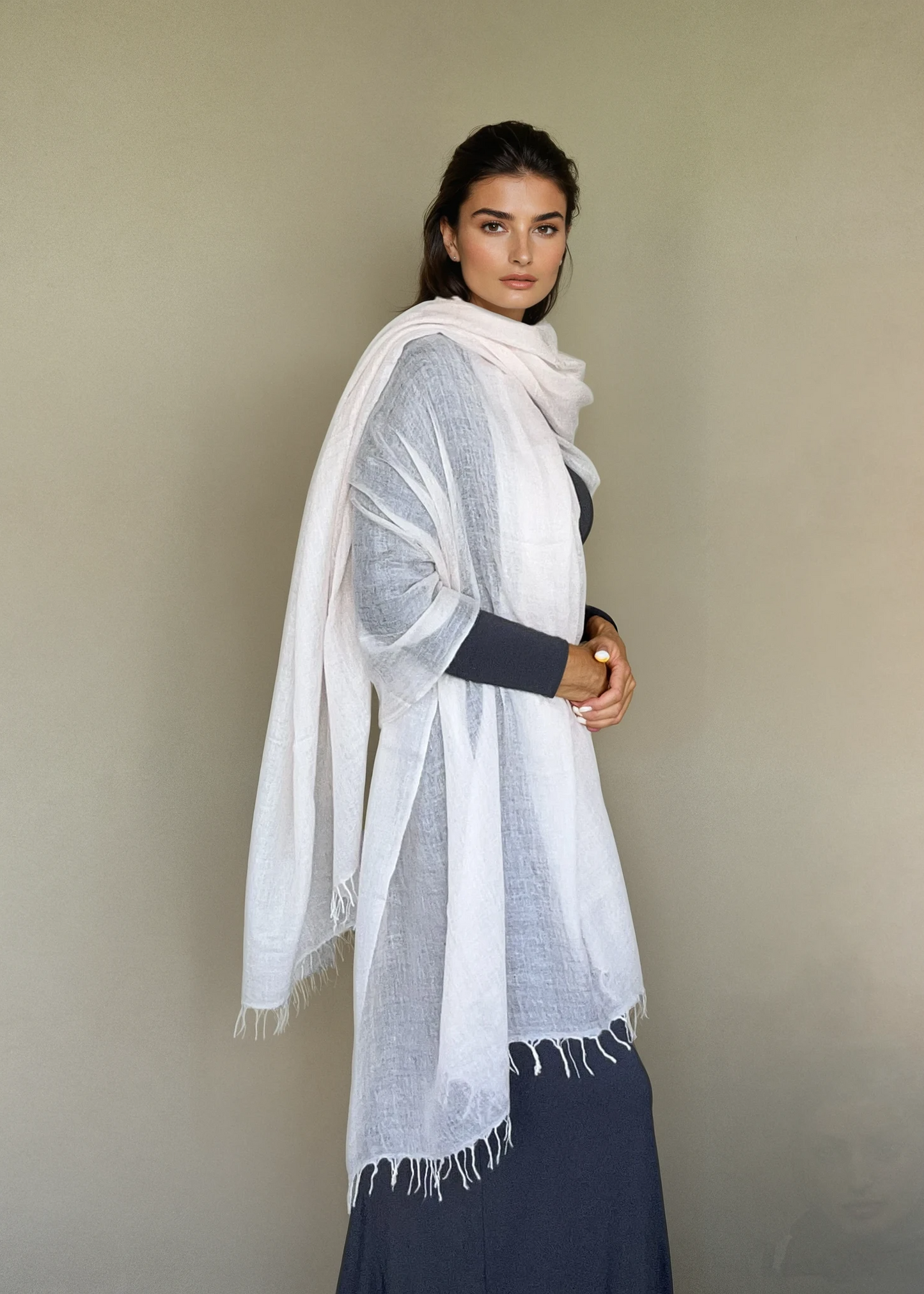 وشاح من الكشمير الخالص بلون وردي ناعم | وشاح فاخر منسوج يدويًا