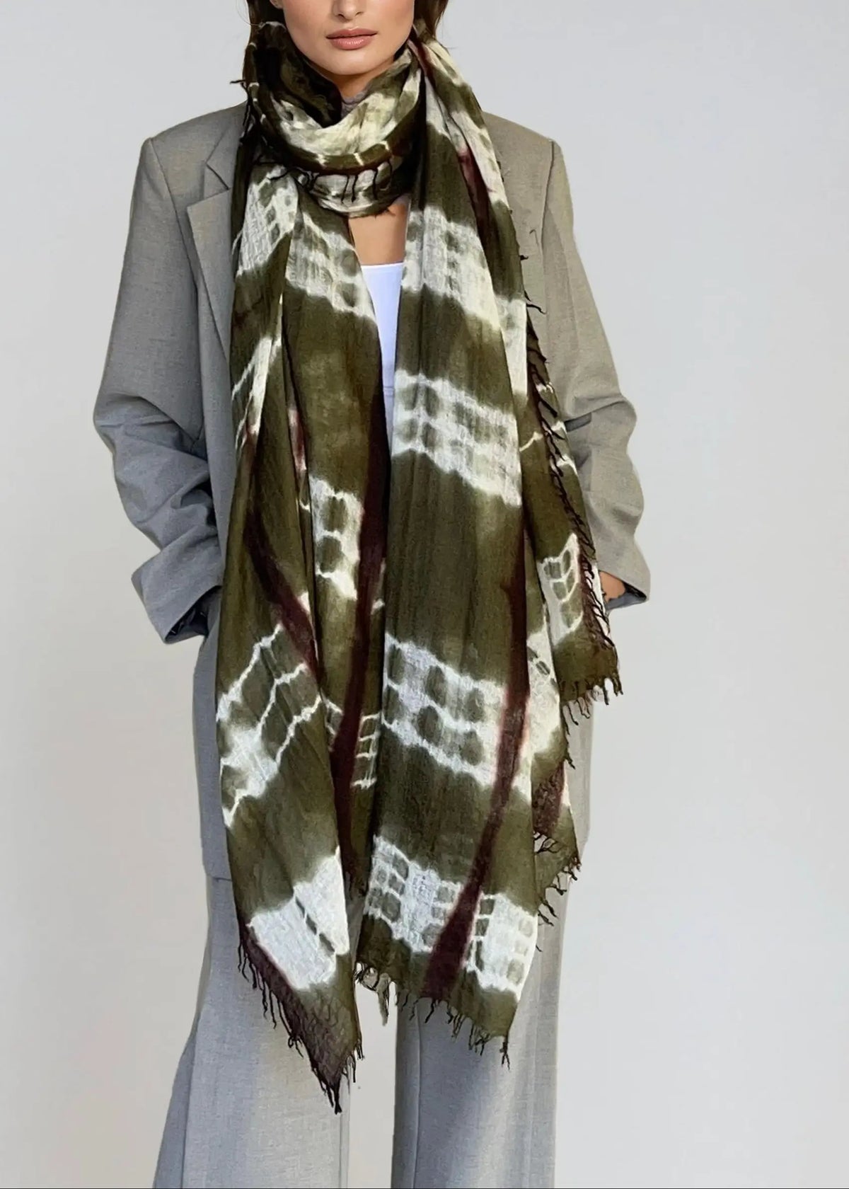 Forest Green, Brown & White Cashmere Wrap – Handloom Himalayan Limited Edition