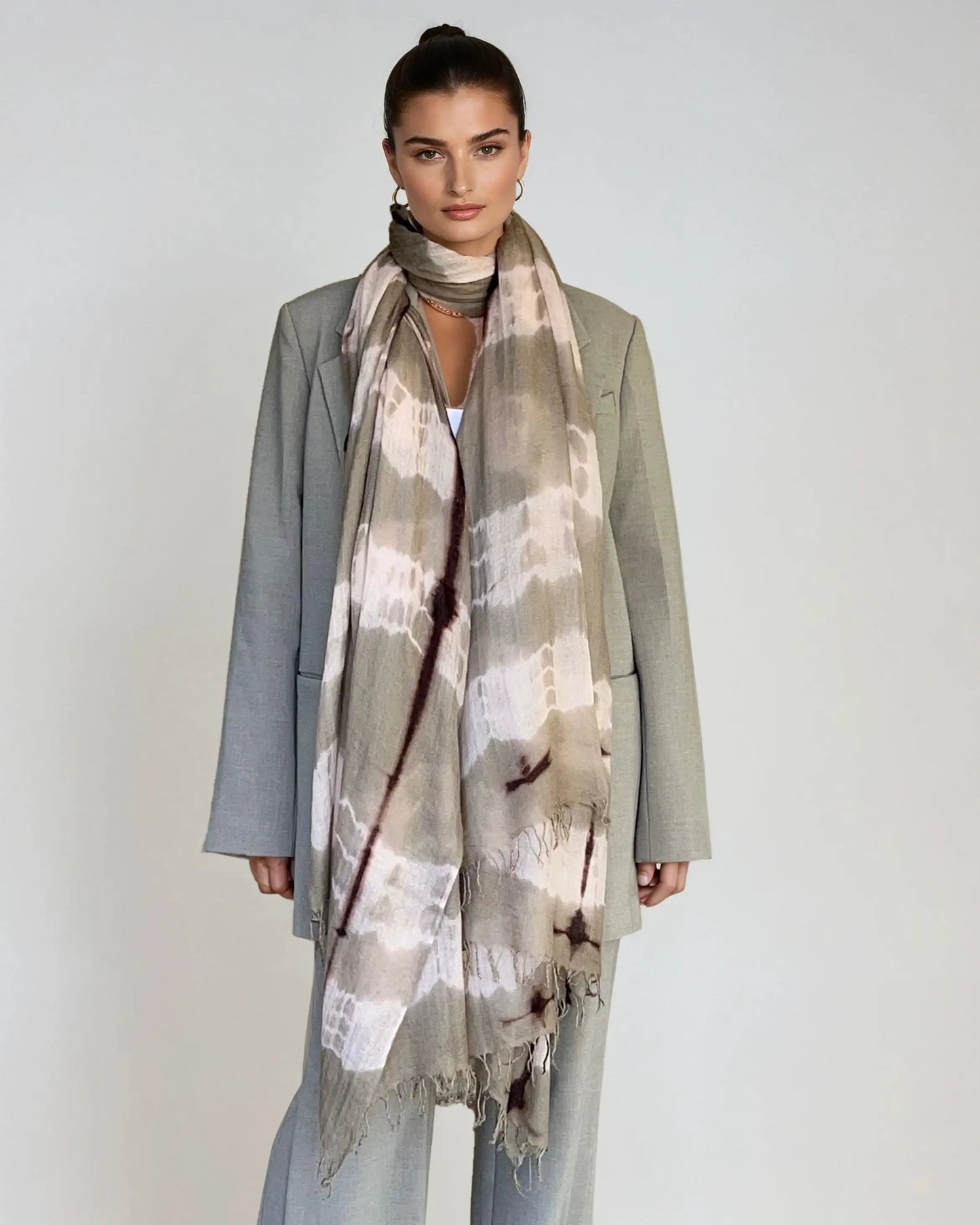 Premium Taupe & Soft Pink Cashmere Wrap – Handwoven Himalayan Limited Edition