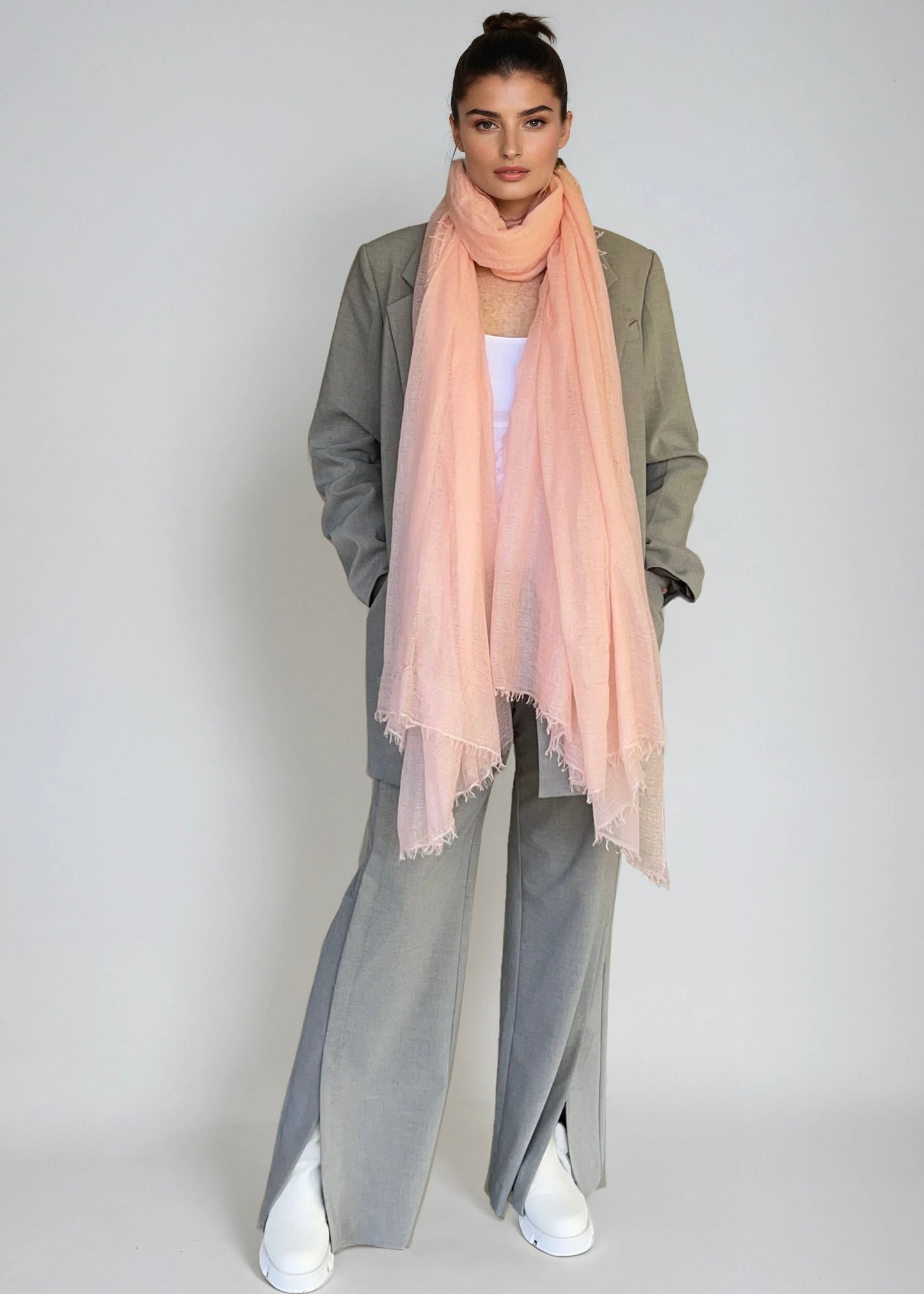 Premium Sunset Blush Cashmere Wrap - Luxury Lightweight Designer Shawl