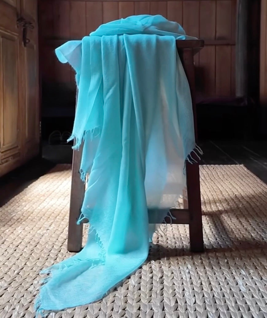 Premium Opal Blue Cashmere Wrap - Handwoven Himalayan Luxury Scarf