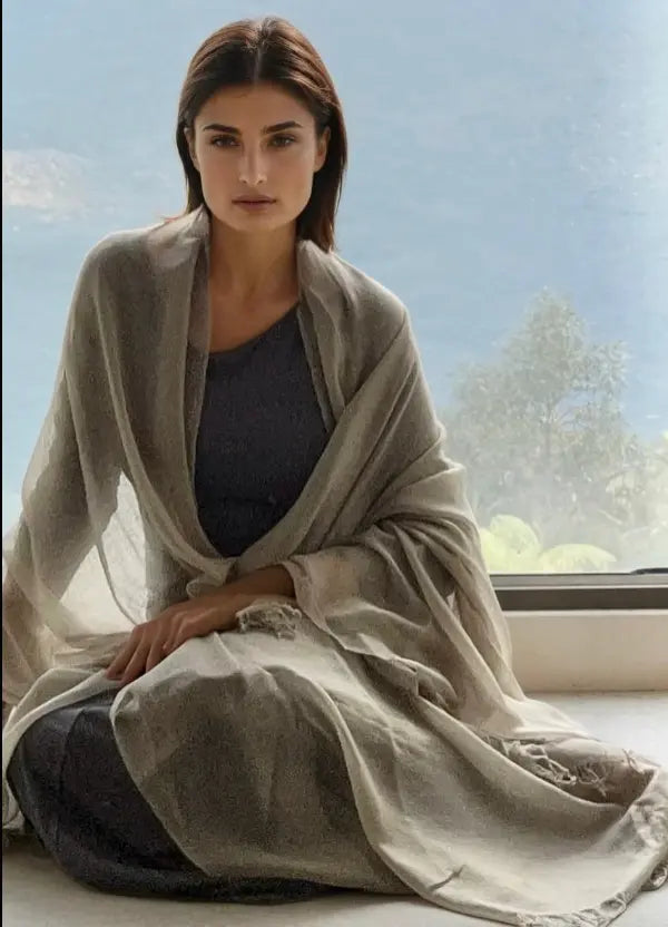 Taupe Cashmere Wrap – Handwoven Himalayan Luxury Shawl