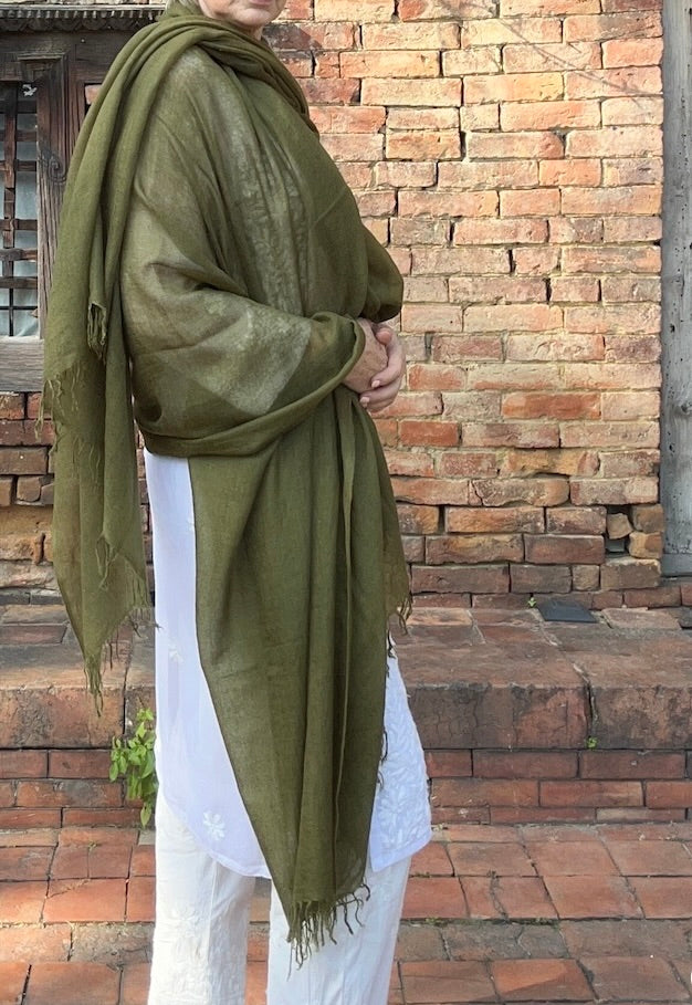 Olive Green Handwoven Cashmere Wrap | 100% Pure Himalayan Cashmere