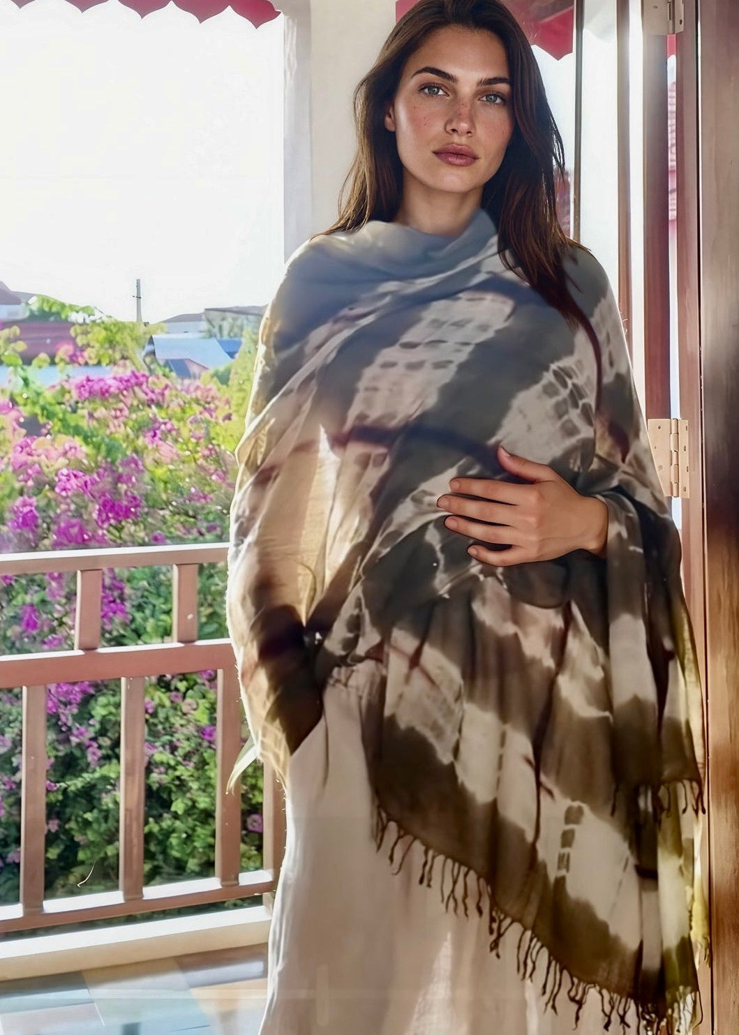 Forest Green, Brown & White Cashmere Wrap – Handloom Himalayan Limited Edition
