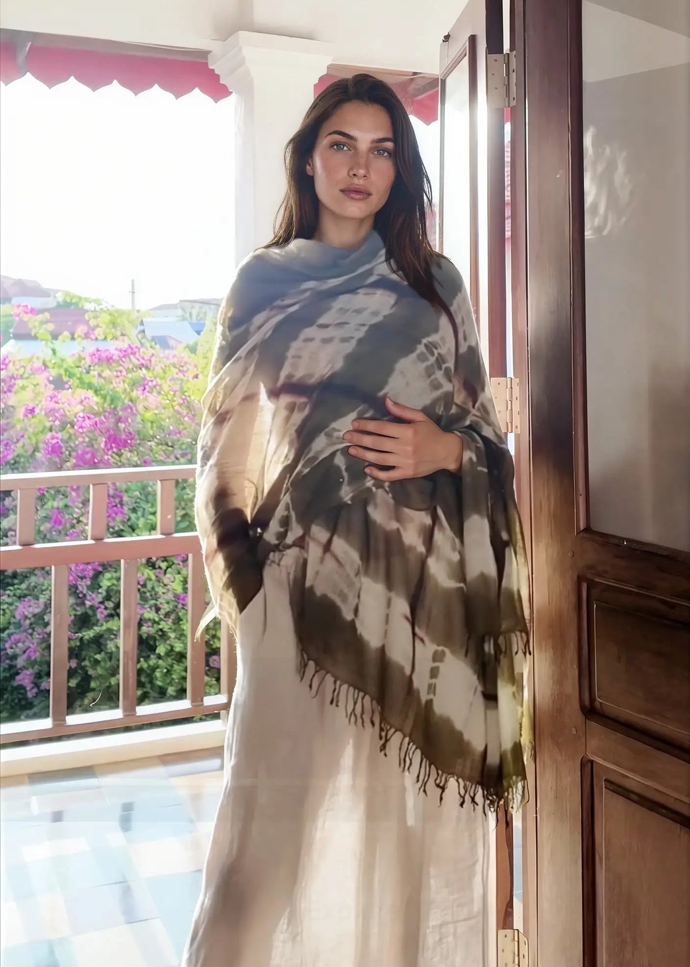 Forest Green, Brown & White Cashmere Wrap – Handloom Himalayan Limited Edition