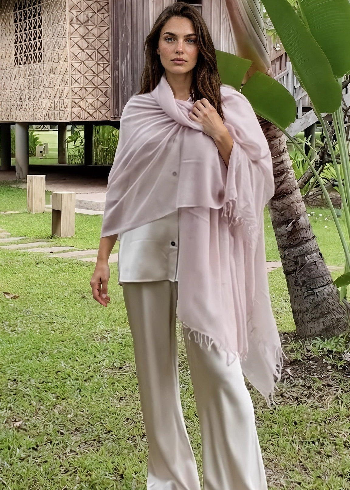 Lavender Grey Cashmere Wrap – Handwoven Himalayan Luxury Shawl