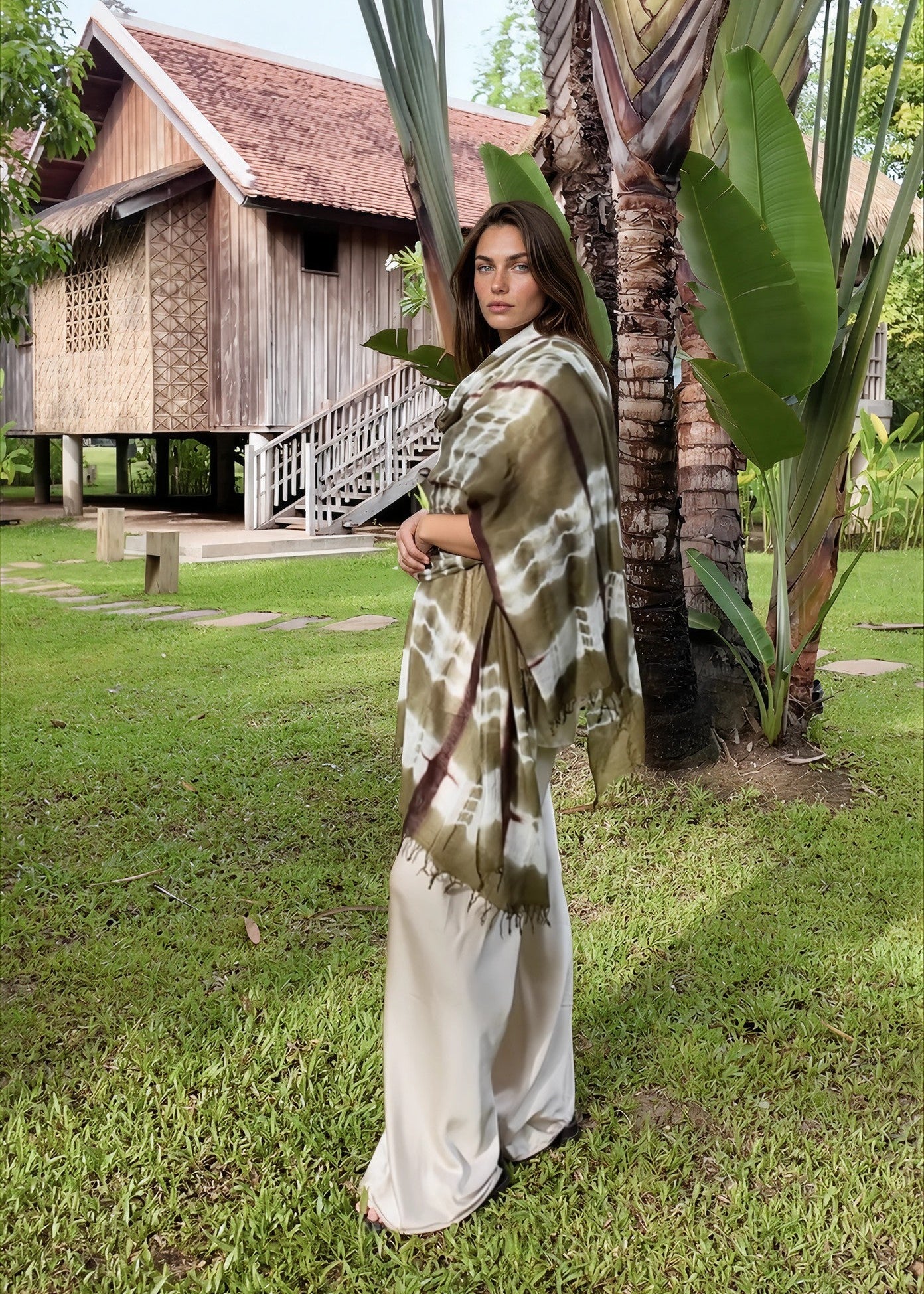 Forest Green, Brown & White Cashmere Wrap – Handloom Himalayan Limited Edition