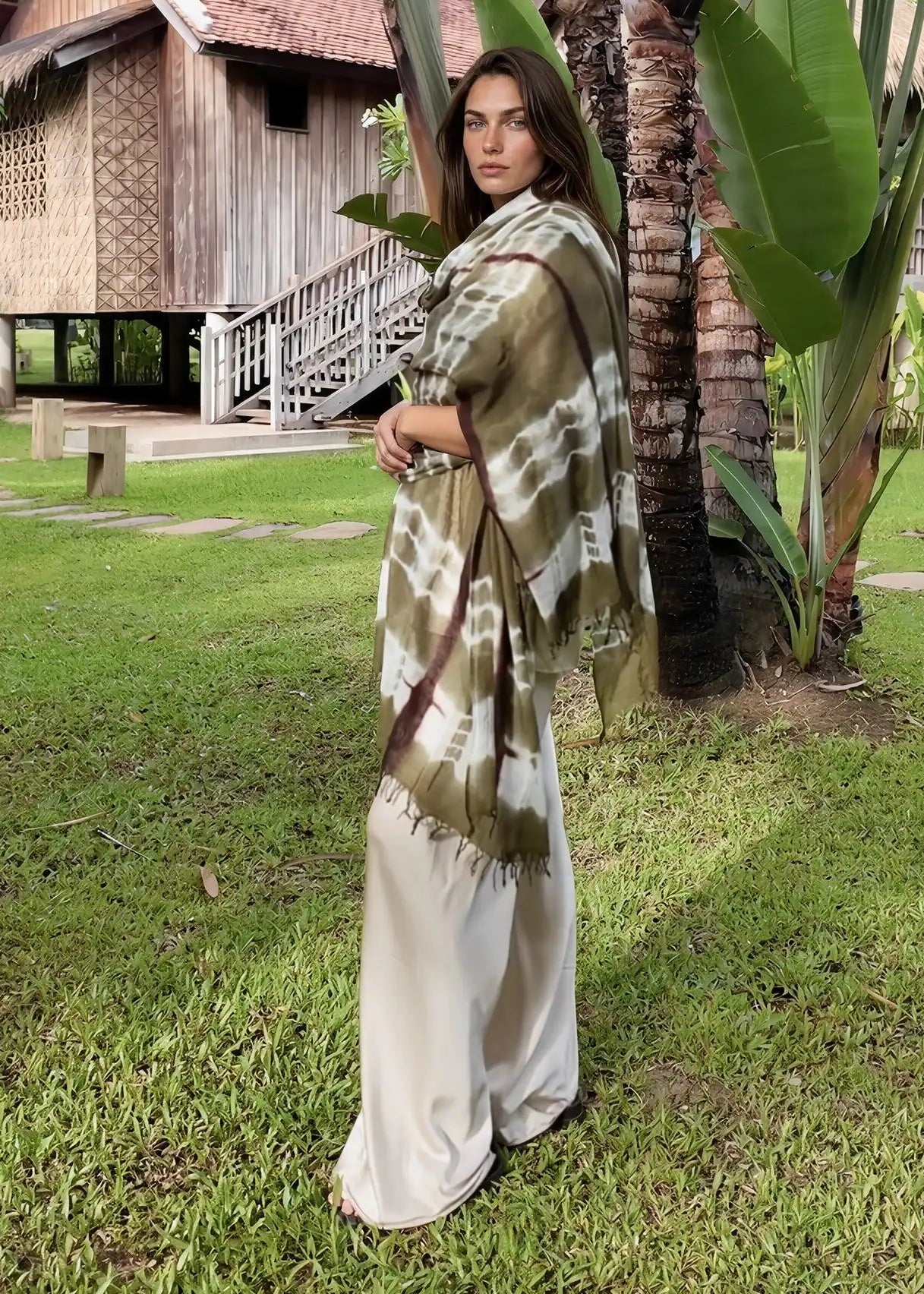 Forest Green, Brown & White Cashmere Wrap – Handloom Himalayan Limited Edition