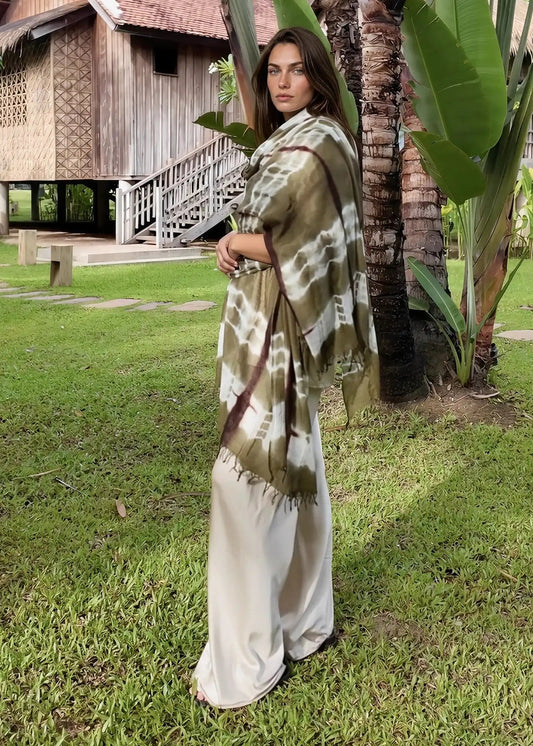 Forest Green, Brown & White Cashmere Wrap – Handloom Himalayan Limited Edition