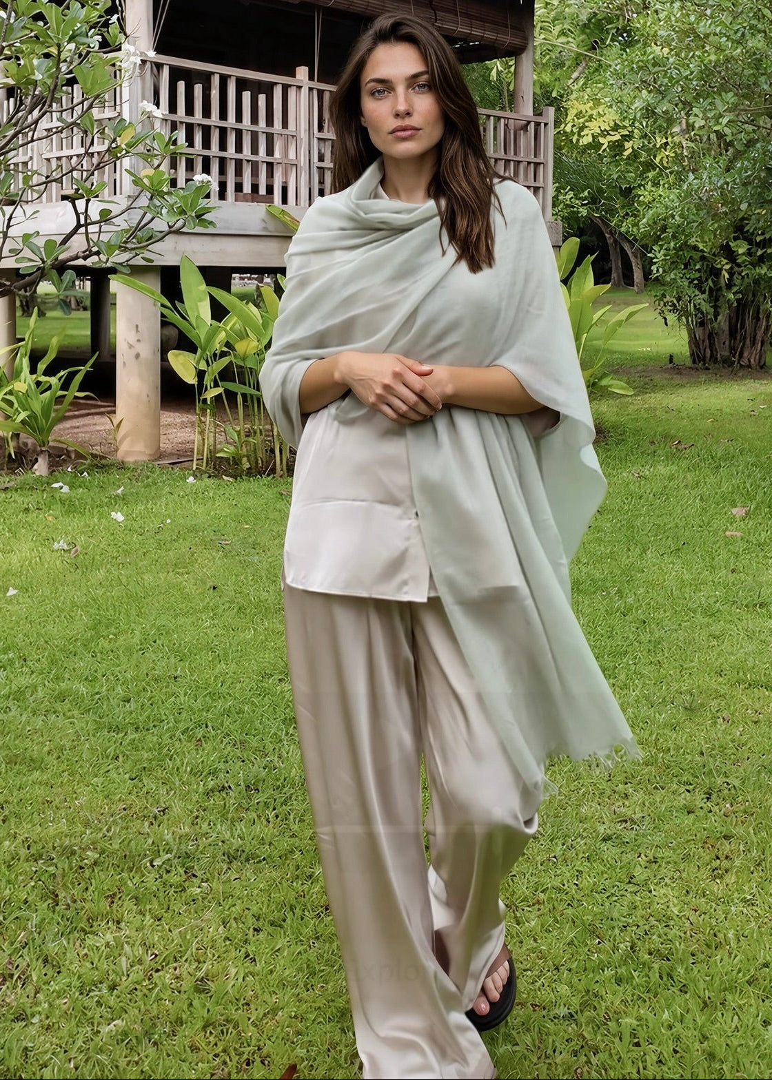 Premium Celadon Pure Cashmere Wrap - Handwoven Himalayan Luxury Scarf