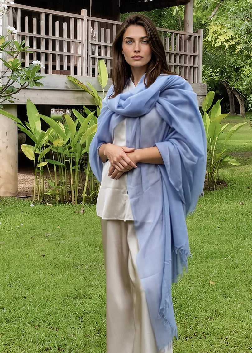 Premium Faded Denim Cashmere Wrap - Handwoven Himalayan Luxury Scarf