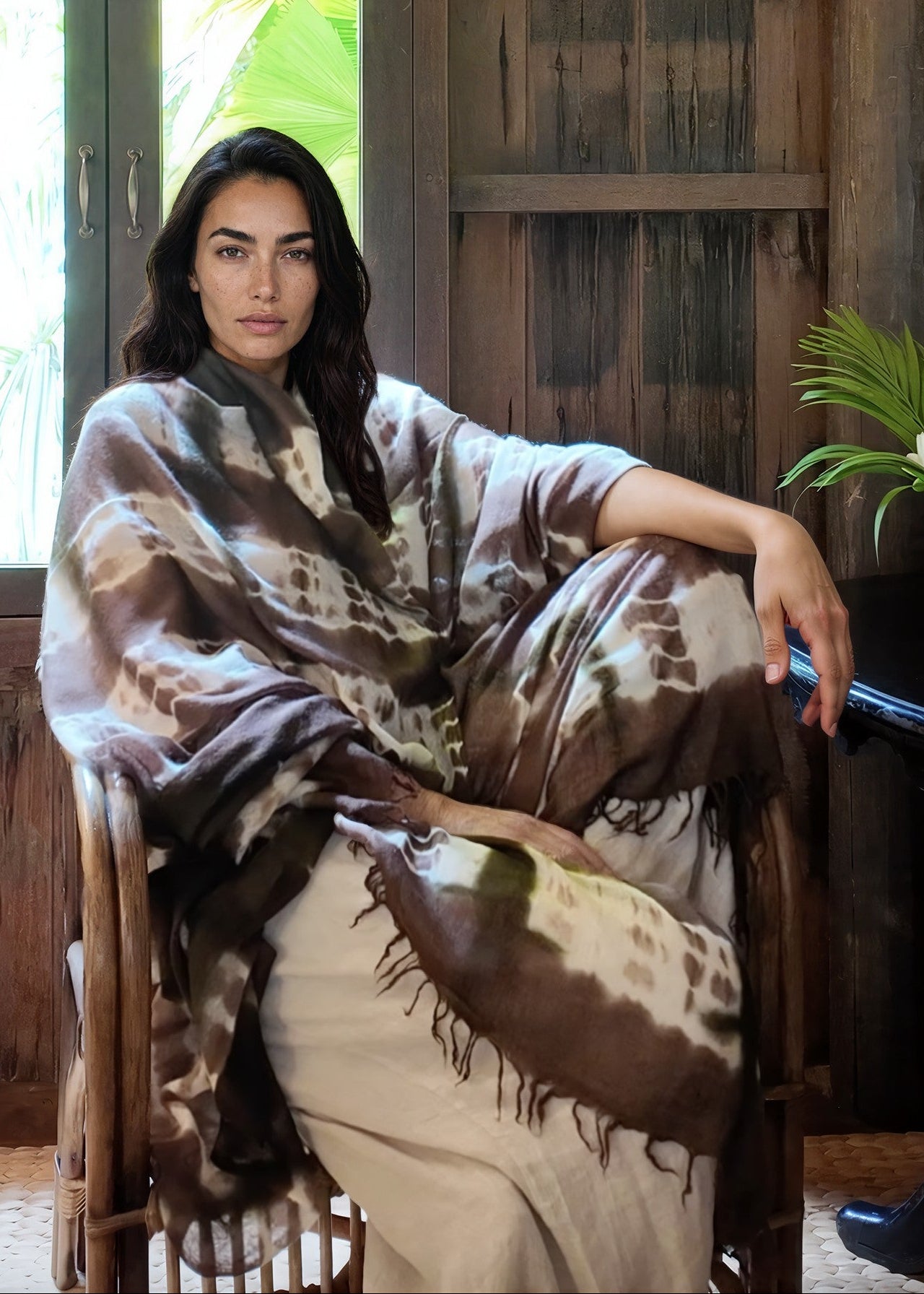 Hand Woven Cashmere Wrap - Earth Brown Forest Green | Cashmere Luxe