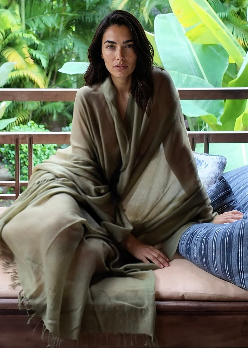 Olive Green Handwoven Cashmere Wrap | 100% Pure Himalayan Cashmere