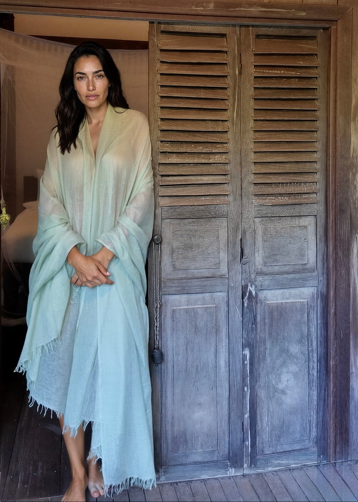 Premium Celadon Pure Cashmere Wrap - Handwoven Himalayan Luxury Scarf