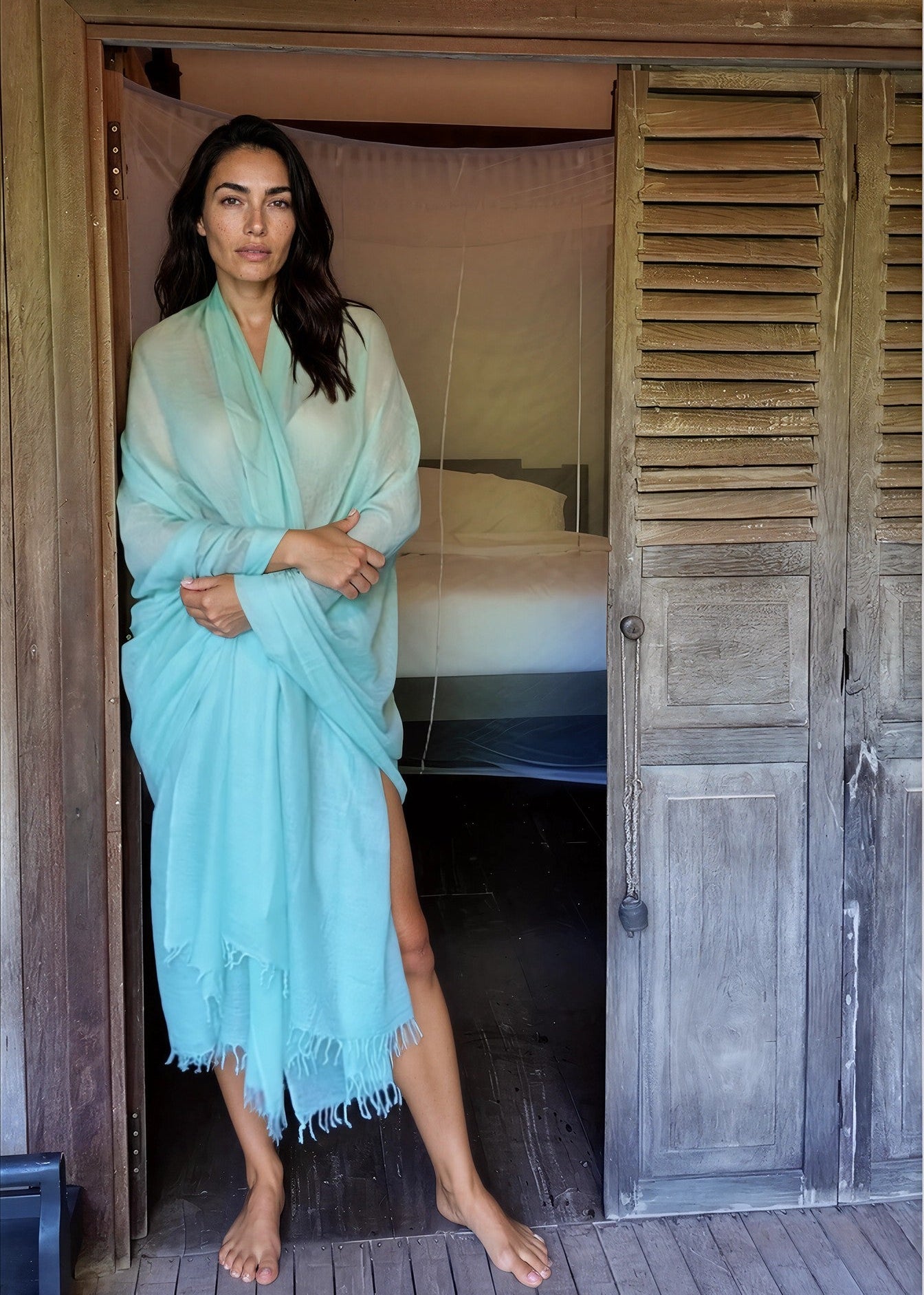 Premium Opal Blue Cashmere Wrap - Handwoven Himalayan Luxury Scarf
