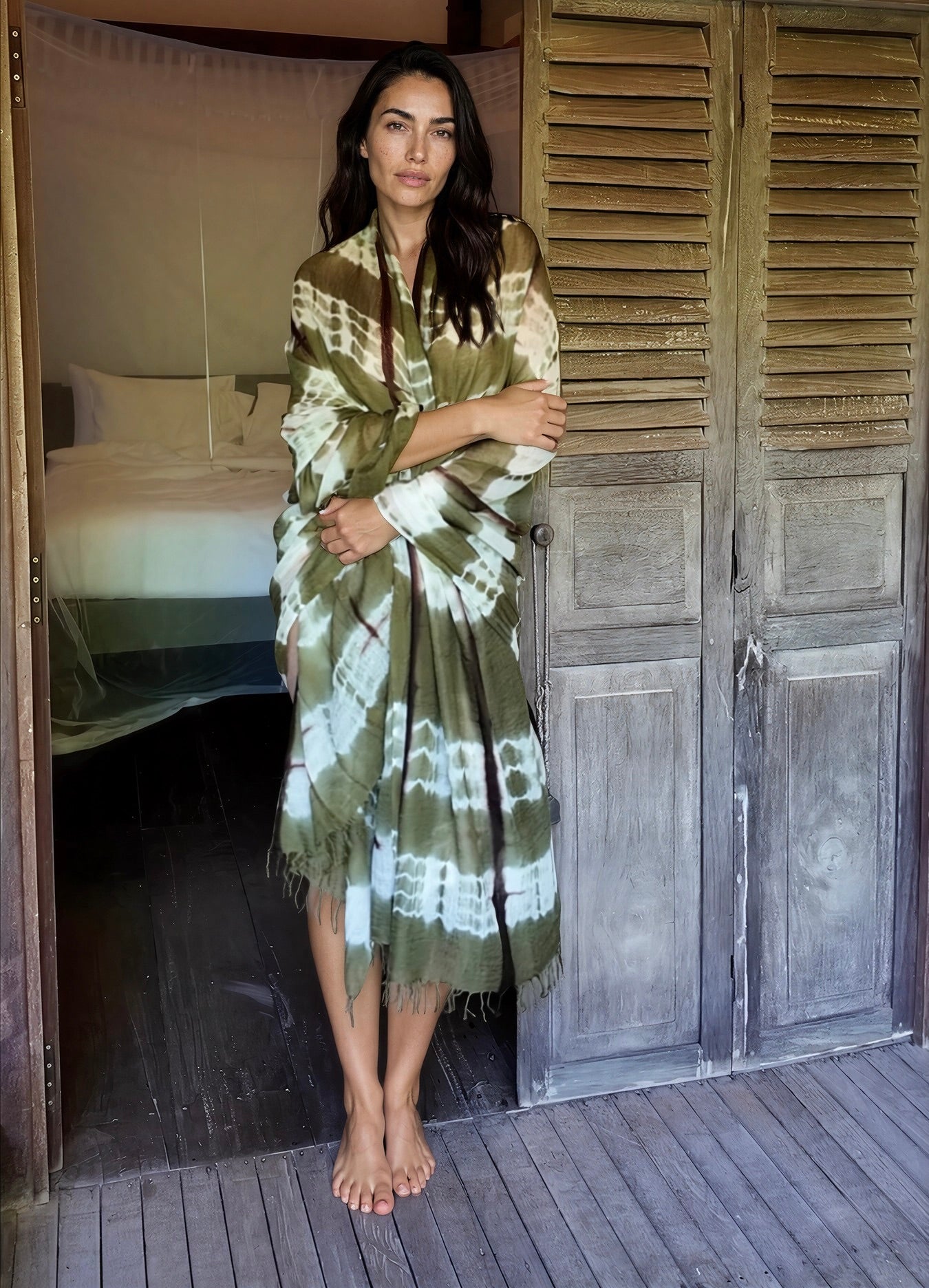 Forest Green, Brown & White Cashmere Wrap – Handloom Himalayan Limited Edition