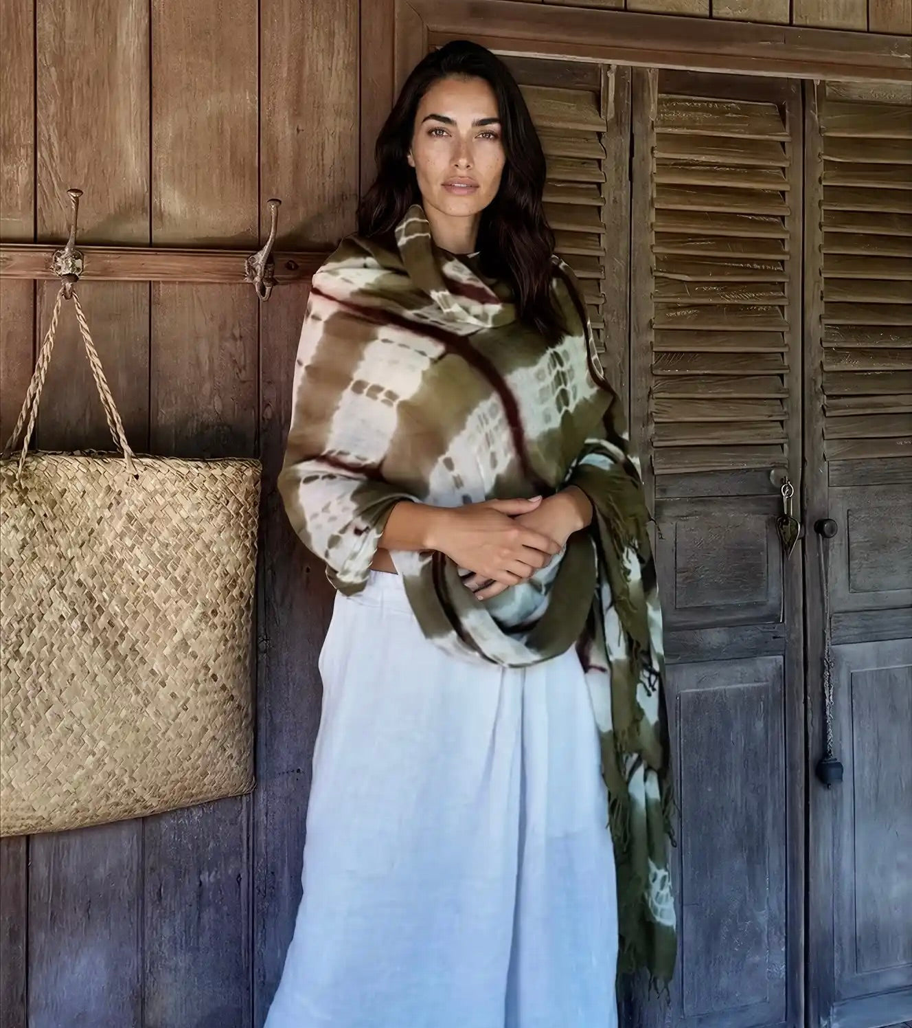 Forest Green, Brown & White Cashmere Wrap – Handloom Himalayan Limited Edition
